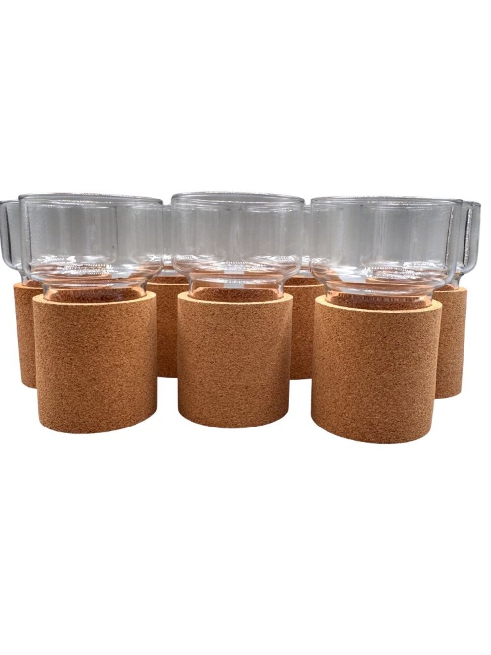 Vintage IKEA Tumbler Glass Cork Base Sleeve 10oz Stackable Set of 7 Portugal - Picture 1 of 16